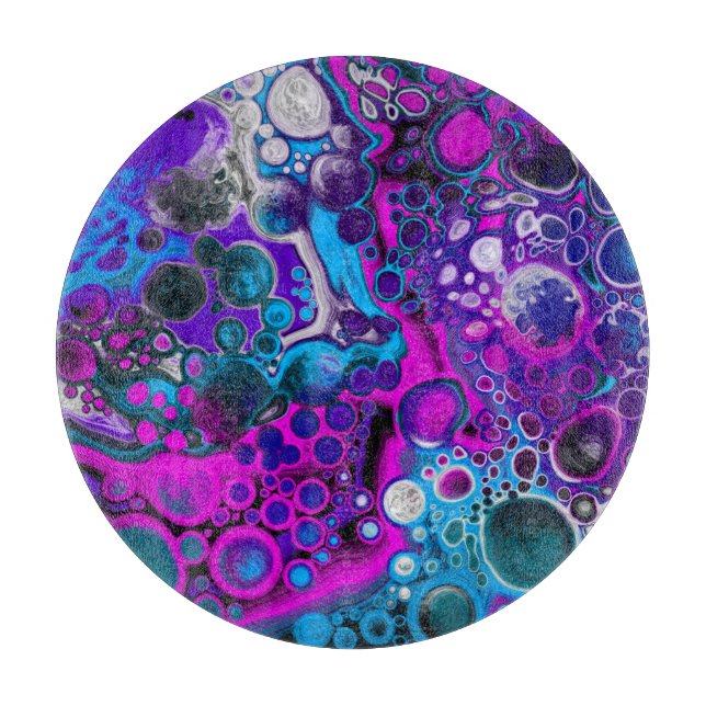 Purple, Blue Modern Abstract Fluid Art Marble Cell Cutting Board (Front)