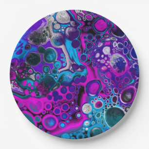 Purple, Blue Modern Abstract Fluid Art Marble Cell Paper Plate