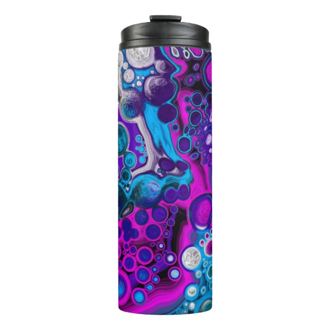 Purple, Blue Modern Abstract Fluid Art Marble Cell Thermal Tumbler (Front)