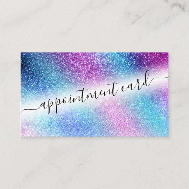 Purple Blue Nebula Galaxy Glitter Appointment Business Card (Front)