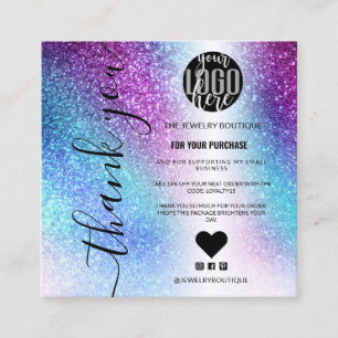 Purple Blue Nebula Galaxy Glitter Order Thank You Square Business Card