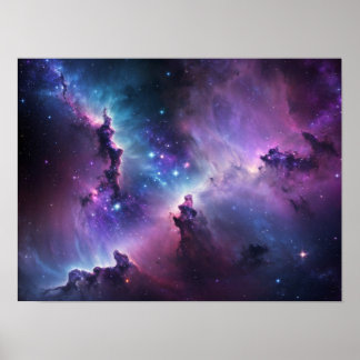 Purple-Blue Nebula with Stars Poster