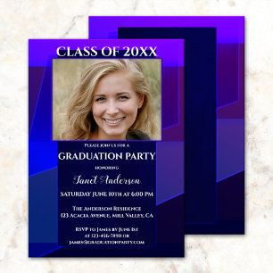Purple Blue Neon Geometric Photo Graduation Invitation