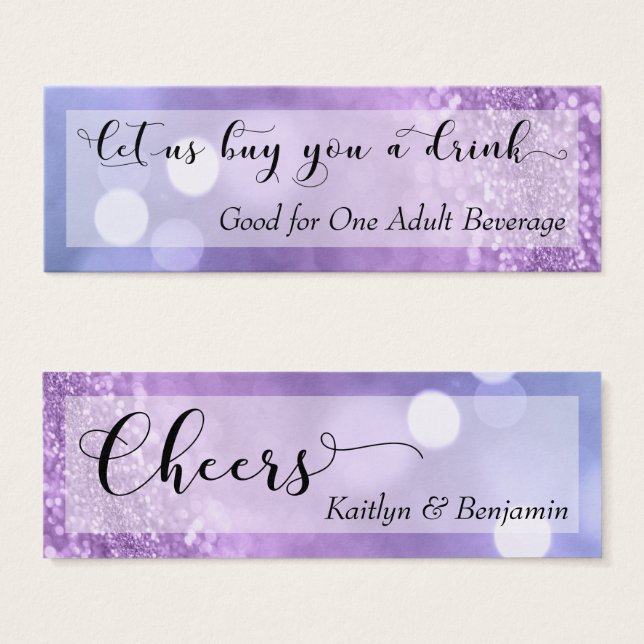 Purple Blue Ombre Glitter Bokeh Mini Drink Ticket (Front & Back)