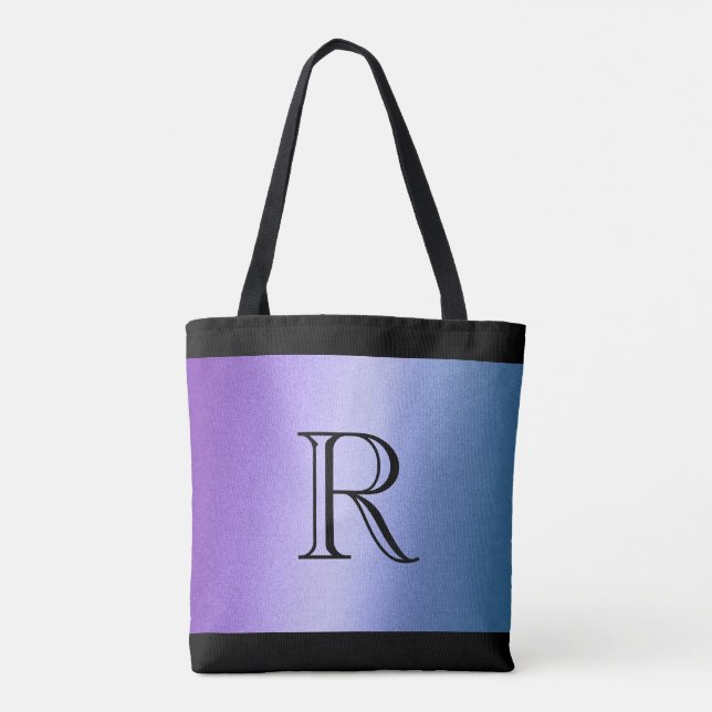 Purple Blue Ombre Gradient with Monogram Tote Bag (Back)