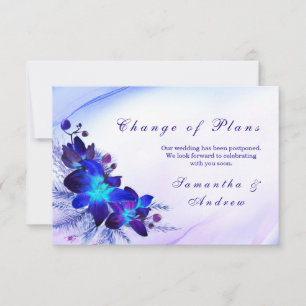 Purple Blue Orchid Wedding Change the Date Card