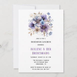 Purple Blue Painted Floral Bridesmaids Luncheon Invitation