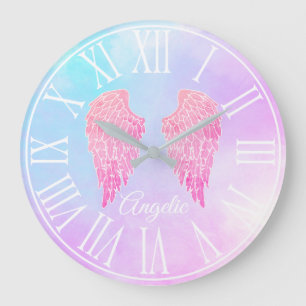 Purple & Blue Pastel Pink Angel Wings Large Clock