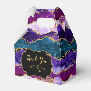 Purple Blue Peacock Agate Sweet Sixteen Thank You Favour Box