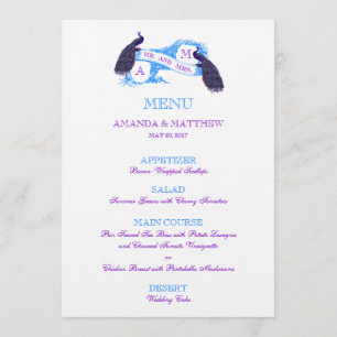 Purple, Blue Peacock Wedding Menu