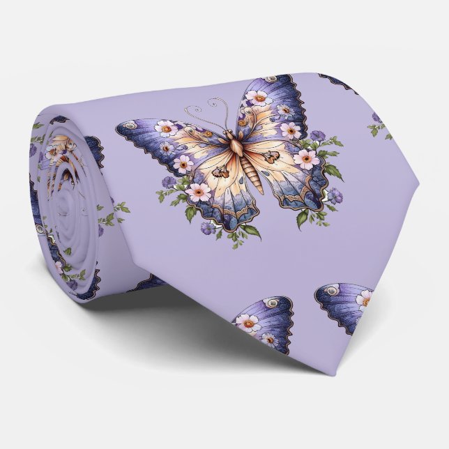 Purple Blue Periwinkle Butterflies Neck TIe (Rolled)