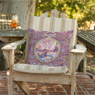Purple Blue Persian Floral Flowers Peacock Patio  Cushion