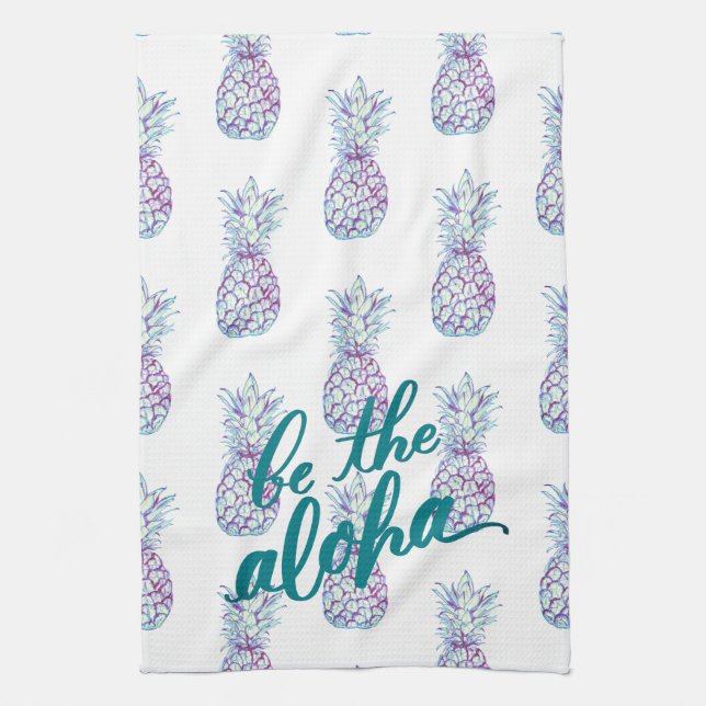 Purple Blue Pineapple Aloha Kitchen Towel (Vertical)