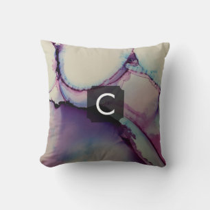Purple, Blue & Pink Abstract Liquid Art Monogram Cushion