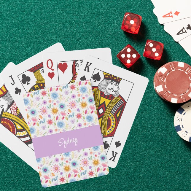 Purple Blue Pink Boho Wildflower Personalised  Playing Cards (Creator Uploaded)