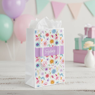 Purple Blue Pink Boho Wildflower Personalised Small Gift Bag