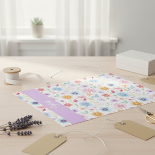 Purple Blue Pink Boho Wildflower Personalised Tissue Paper