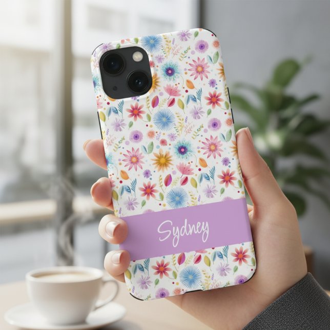 Purple Blue Pink Boho Wildflower Personalized  Case-Mate iPhone Case (Creator Uploaded)