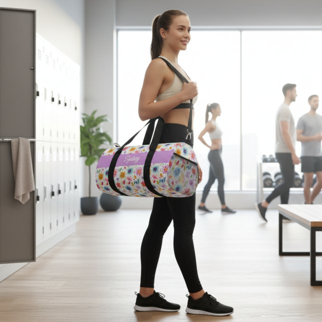Purple Blue Pink Boho Wildflower Personalized  Duffle Bag (Creator Uploaded)