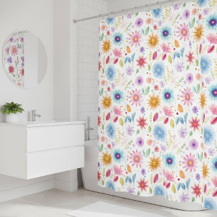 Purple Blue Pink Boho Wildflower Shower Curtain