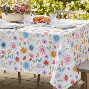 Purple Blue Pink Boho Wildflower Tablecloth