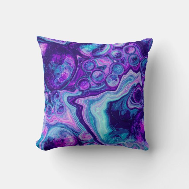 Purple, Blue, Pink Bokeh Marble Fluid Art   Cushion (Front)