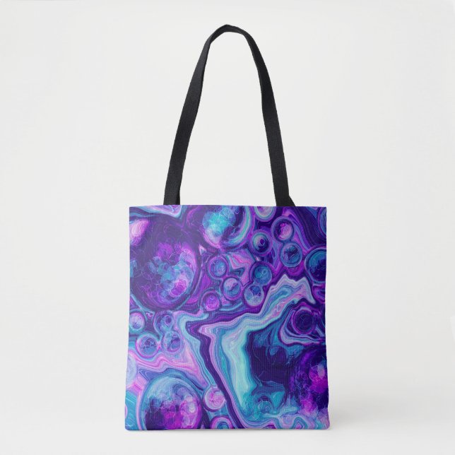 Purple, Blue, Pink Bokeh Marble Fluid Art   Tote Bag (Front)