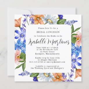 Purple Blue Pink Floral Bridal Luncheon Shower Invitation