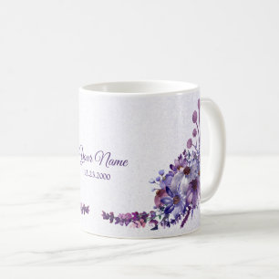 Purple Blue Pink Floral Glitter Wedding Party Coffee Mug