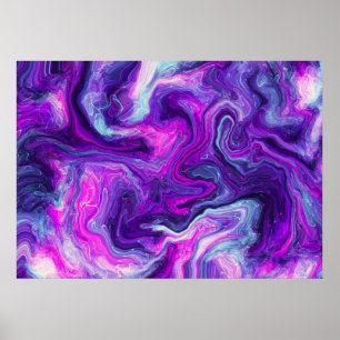 Purple, Blue, Pink Fluid Art  Poster