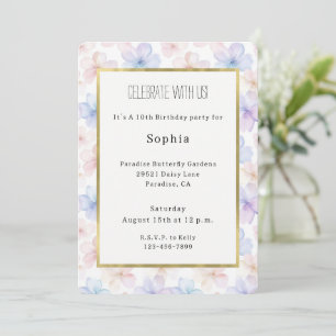Purple Blue Pink Girly Flowers Birthday Invitation