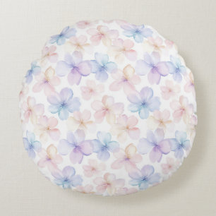 Purple Blue Pink Girly Flowers Round Cushion