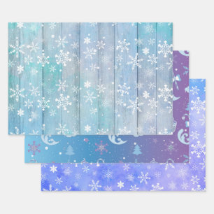 PURPLE BLUE PINK HOLIDAY WINTER ITEMS WRAPPING PAPER SHEET