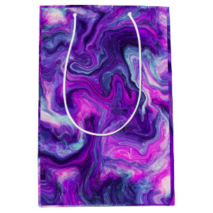 Purple, Blue, Pink Marble Fluid Art Birthday    Medium Gift Bag