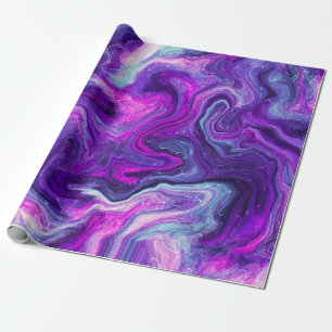 Purple, Blue, Pink Marble Fluid Art Birthday  Wrapping Paper