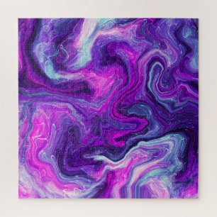 Purple, Blue, Pink Marble Fluid Art Jigsaw Puzzle