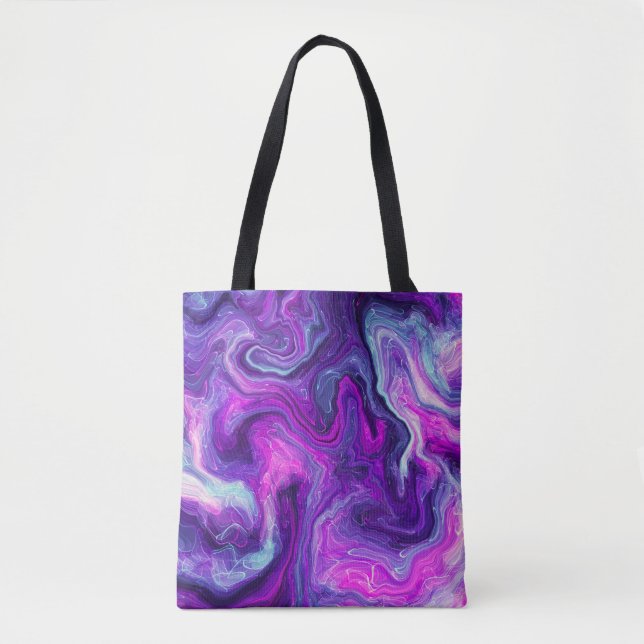 Purple, Blue, Pink Marble Fluid Art Tote Bag (Front)