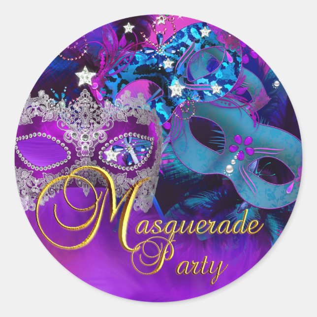 Purple Blue & Pink Masks Masquerade Party Sticker (Front)