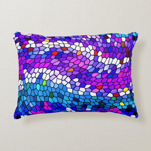 Purple Blue Pink Mosaic Tile Pattern Accent Pillow (Front)