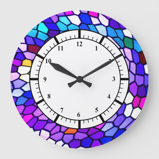 Purple Blue Pink Mosaic Tile Pattern Wall Clock (Front)