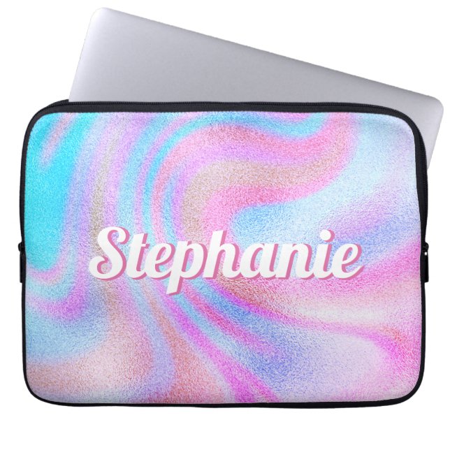 Purple Blue Pink Shimmer Swirl Personalised Name Laptop Sleeve (Front)