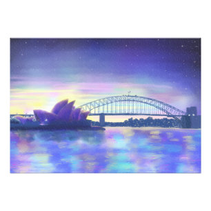 Purple Blue Pink Sydney Harbour Sunset Painting Photo Print