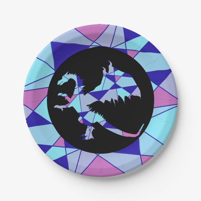 Purple blue pink triangle abstract  paper plate (Front)