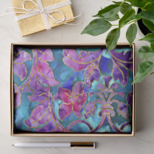 Purple Blue Pink Watercolor Damask Design Tissue Paper