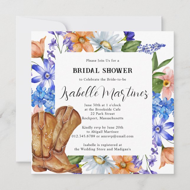 Purple Blue Pink Wildflower Floral Bridal Shower Invitation (Front)