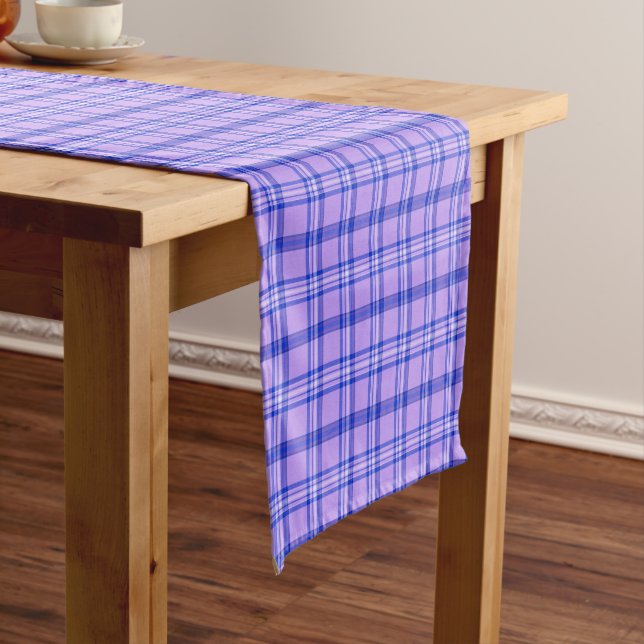 Purple Blue Plaid Classic Pattern Bright Short Table Runner (In Situ)