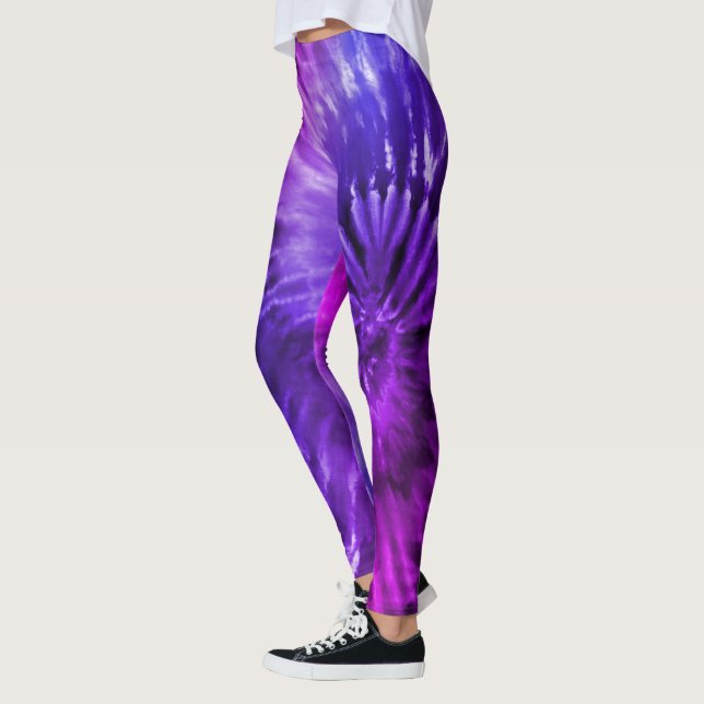 Purple & Blue Psychedelic Starburst Tie Dye Leggings (Left)