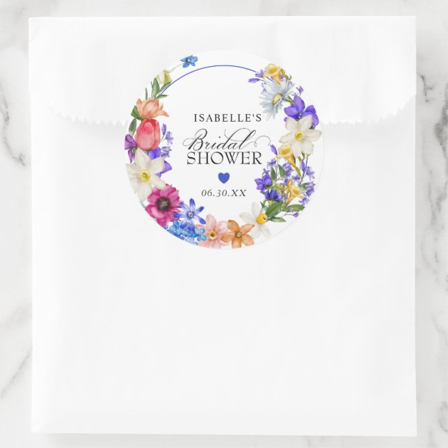 Purple Blue Red Wildflower Bridal Shower Favour Classic Round Sticker (Bag)