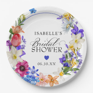 Purple Blue Red Wildflower Bridal Shower Paper Plate
