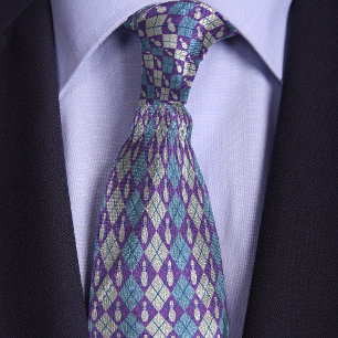 Purple & Blue Retro Argyle Bowling Pin Tie